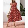 Zeagoo Women’s Summer Casual Dress Flutter Short Sleeve V Neck Button Down Tiered Flowy Long Dress with Pockets(Red Floral)