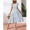 Zeagoo Women’s Summer Casual Dress Flutter Short Sleeve V Neck Button Down Tiered Flowy Long Dress with Pockets(Xh419)