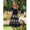 Zeagoo Women’s Summer Dress Casual Puff Sleeve Square Neck Midi Dresses Tiered Beach Vacation A-Line Sundress with Pockets(Black Floral 4)