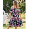 Zeagoo Women’s Summer Dress Casual Puff Sleeve Square Neck Midi Dresses Tiered Beach Vacation A-Line Sundress with Pockets(Pink Green Floral)