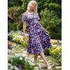 Zeagoo Women’s Summer Dress Midi Floral Flutter Short Sleeve Casual Dresses with Pockets Tiered Flowy Boho Beach Dress(Floral Dark Blue)