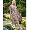 Zeagoo Women’s Summer Dress Midi Floral Flutter Short Sleeve Casual Dresses with Pockets Tiered Flowy Boho Beach Dress(Floral Pink)