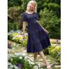 Zeagoo Women’s Summer Dress Midi Floral Flutter Short Sleeve Casual Dresses with Pockets Tiered Flowy Boho Beach Dress(Navy Blue)