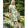 Zeagoo Women’s Summer Dress Midi Floral Flutter Short Sleeve Casual Dresses with Pockets Tiered Flowy Boho Beach Dress(Printed Green)