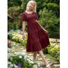 Zeagoo Women’s Summer Dress Midi Floral Flutter Short Sleeve Casual Dresses with Pockets Tiered Flowy Boho Beach Dress(Wine Red)