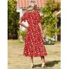 Zeagoo Womens Summer Dresses 2026 Casual Midi Dress Flowy Sundress Ruffle Short Sleeve Tiered Dresses A Line Boho Dress(Red Floral)