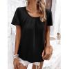 Zeagoo Women’s Summer Tunic Tops Short Sleeve Floral Boho Casual T Shirts Pleated Crewneck Flowy Relax Fit Soft Blouses(Black)