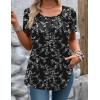 Zeagoo Women’s Summer Tunic Tops Short Sleeve Floral Boho Casual T Shirts Pleated Crewneck Flowy Relax Fit Soft Blouses(Black Floral)