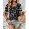 Zeagoo Women’s Summer Tunic Tops Short Sleeve Floral Boho Casual T Shirts Pleated Crewneck Flowy Relax Fit Soft Blouses(Black Floral)