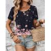 Zeagoo Women’s Summer Tunic Tops Short Sleeve Floral Boho Casual T Shirts Pleated Crewneck Flowy Relax Fit Soft Blouses(Black Pink Floral)