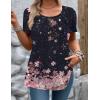Zeagoo Women’s Summer Tunic Tops Short Sleeve Floral Boho Casual T Shirts Pleated Crewneck Flowy Relax Fit Soft Blouses(Black Pink Floral)