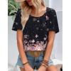 Zeagoo Women’s Summer Tunic Tops Short Sleeve Floral Boho Casual T Shirts Pleated Crewneck Flowy Relax Fit Soft Blouses(Black Pink Floral)