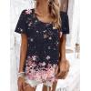 Zeagoo Women’s Summer Tunic Tops Short Sleeve Floral Boho Casual T Shirts Pleated Crewneck Flowy Relax Fit Soft Blouses(Black Pink Floral)