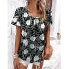 Zeagoo Women’s Summer Tunic Tops Short Sleeve Floral Boho Casual T Shirts Pleated Crewneck Flowy Relax Fit Soft Blouses(Black White Floral)