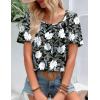 Zeagoo Women’s Summer Tunic Tops Short Sleeve Floral Boho Casual T Shirts Pleated Crewneck Flowy Relax Fit Soft Blouses(Black White Floral)