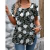 Zeagoo Women’s Summer Tunic Tops Short Sleeve Floral Boho Casual T Shirts Pleated Crewneck Flowy Relax Fit Soft Blouses(Black White Floral)