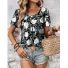 Zeagoo Women’s Summer Tunic Tops Short Sleeve Floral Boho Casual T Shirts Pleated Crewneck Flowy Relax Fit Soft Blouses(Black White Floral)