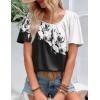 Zeagoo Women’s Summer Tunic Tops Short Sleeve Floral Boho Casual T Shirts Pleated Crewneck Flowy Relax Fit Soft Blouses(Black White Flower)