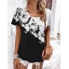 Zeagoo Women’s Summer Tunic Tops Short Sleeve Floral Boho Casual T Shirts Pleated Crewneck Flowy Relax Fit Soft Blouses(Black White Flower)