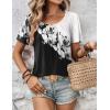 Zeagoo Women’s Summer Tunic Tops Short Sleeve Floral Boho Casual T Shirts Pleated Crewneck Flowy Relax Fit Soft Blouses(Black White Flower)