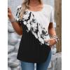 Zeagoo Women’s Summer Tunic Tops Short Sleeve Floral Boho Casual T Shirts Pleated Crewneck Flowy Relax Fit Soft Blouses(Black White Flower)