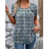 Zeagoo Women’s Summer Tunic Tops Short Sleeve Floral Boho Casual T Shirts Pleated Crewneck Flowy Relax Fit Soft Blouses(Blue Floral)