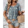 Zeagoo Women’s Summer Tunic Tops Short Sleeve Floral Boho Casual T Shirts Pleated Crewneck Flowy Relax Fit Soft Blouses(Blue Floral)