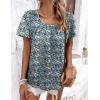Zeagoo Women’s Summer Tunic Tops Short Sleeve Floral Boho Casual T Shirts Pleated Crewneck Flowy Relax Fit Soft Blouses(Blue Floral)