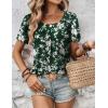 Zeagoo Women’s Summer Tunic Tops Short Sleeve Floral Boho Casual T Shirts Pleated Crewneck Flowy Relax Fit Soft Blouses(Green Floral)