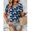 Zeagoo Women’s Summer Tunic Tops Short Sleeve Floral Boho Casual T Shirts Pleated Crewneck Flowy Relax Fit Soft Blouses(Navy Floral)