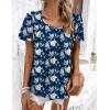 Zeagoo Women’s Summer Tunic Tops Short Sleeve Floral Boho Casual T Shirts Pleated Crewneck Flowy Relax Fit Soft Blouses(Navy Floral)