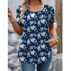 Zeagoo Women’s Summer Tunic Tops Short Sleeve Floral Boho Casual T Shirts Pleated Crewneck Flowy Relax Fit Soft Blouses(Navy Floral)