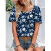 Zeagoo Women’s Summer Tunic Tops Short Sleeve Floral Boho Casual T Shirts Pleated Crewneck Flowy Relax Fit Soft Blouses(Navy Floral)