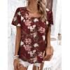 Zeagoo Women’s Summer Tunic Tops Short Sleeve Floral Boho Casual T Shirts Pleated Crewneck Flowy Relax Fit Soft Blouses(Red Floral)