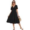 Zeagoo Womens Summer Warp V-Neck Casual Dresses Short Sleeve Midi Floral Dress with Pockets Tiered Flowy A Line Sundress(Black)