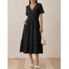 Zeagoo Womens Summer Warp V-Neck Casual Dresses Short Sleeve Midi Floral Dress with Pockets Tiered Flowy A Line Sundress(Black)