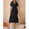 Zeagoo Womens Summer Warp V-Neck Casual Dresses Short Sleeve Midi Floral Dress with Pockets Tiered Flowy A Line Sundress(Black)