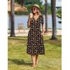 Zeagoo Womens Summer Warp V-Neck Casual Dresses Short Sleeve Midi Floral Dress with Pockets Tiered Flowy A Line Sundress(Black Orange Floral)