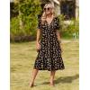 Zeagoo Womens Summer Warp V-Neck Casual Dresses Short Sleeve Midi Floral Dress with Pockets Tiered Flowy A Line Sundress(Black Orange Floral)