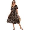 Zeagoo Womens Summer Warp V-Neck Casual Dresses Short Sleeve Midi Floral Dress with Pockets Tiered Flowy A Line Sundress(Black Orange Floral)