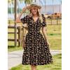 Zeagoo Womens Summer Warp V-Neck Casual Dresses Short Sleeve Midi Floral Dress with Pockets Tiered Flowy A Line Sundress(Black Orange Floral)