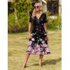 Zeagoo Womens Summer Warp V-Neck Casual Dresses Short Sleeve Midi Floral Dress with Pockets Tiered Flowy A Line Sundress(Black Pink Floral)