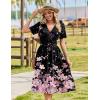 Zeagoo Womens Summer Warp V-Neck Casual Dresses Short Sleeve Midi Floral Dress with Pockets Tiered Flowy A Line Sundress(Black Pink Floral)