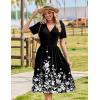 Zeagoo Womens Summer Warp V-Neck Casual Dresses Short Sleeve Midi Floral Dress with Pockets Tiered Flowy A Line Sundress(Black White Floral)
