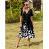 Zeagoo Womens Summer Warp V-Neck Casual Dresses Short Sleeve Midi Floral Dress with Pockets Tiered Flowy A Line Sundress(Black White Floral)