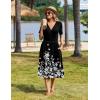 Zeagoo Womens Summer Warp V-Neck Casual Dresses Short Sleeve Midi Floral Dress with Pockets Tiered Flowy A Line Sundress(Black White Floral)