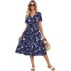 Zeagoo Womens Summer Warp V-Neck Casual Dresses Short Sleeve Midi Floral Dress with Pockets Tiered Flowy A Line Sundress(Blue Floral)