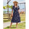 Zeagoo Womens Summer Warp V-Neck Casual Dresses Short Sleeve Midi Floral Dress with Pockets Tiered Flowy A Line Sundress(Blue Floral)