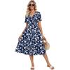 Zeagoo Womens Summer Warp V-Neck Casual Dresses Short Sleeve Midi Floral Dress with Pockets Tiered Flowy A Line Sundress(Blue White Floral)