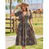 Zeagoo Womens Summer Warp V-Neck Casual Dresses Short Sleeve Midi Floral Dress with Pockets Tiered Flowy A Line Sundress(Bohemian Orange)